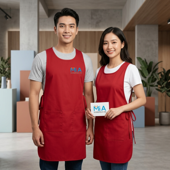 Đồng phục tạp dề 2 thân màu đỏ