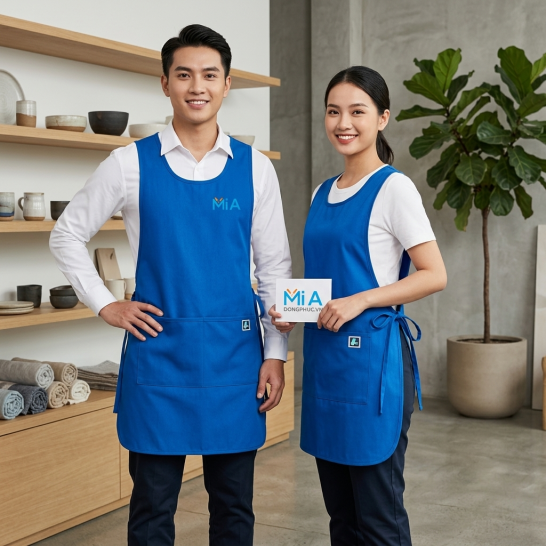 Đồng phục tạp dề 2 thân màu xanh bích