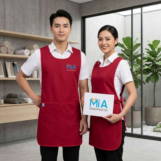 Tạp dề 2 thân màu đỏ đô