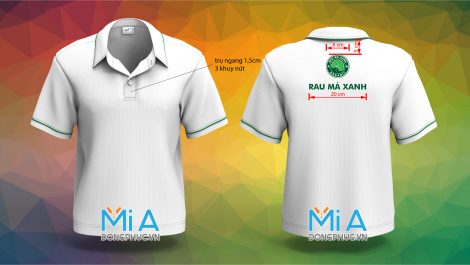 Áo thun cổ sơ mi trụ cài nút màu trắng Rau Má Xanh