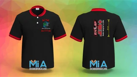 Áo thun đồng phục cổ bo ngắn trụ cài nút màu đen