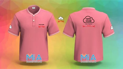 Áo thun đồng phục cổ bo ngắn trụ cài nút màu hồng sen