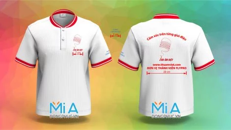 Áo thun đồng phục cổ bo ngắn trụ cài nút màu trắng bo đỏ sọc trắng