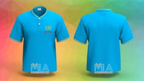 Đồng phục áo thun cổ bo ngắn trụ cài nút màu xanh da