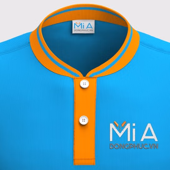 Mẫu áo thun đồng phục cổ bo ngắn trụ cài nút