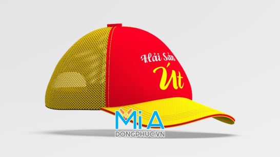 Nón lưới đồng phục nhân viên màu vàng phối đỏ