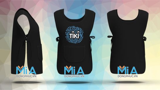 Tạp dề 2 thân cổ tròn màu đen in logo sàn thương mại Tiki
