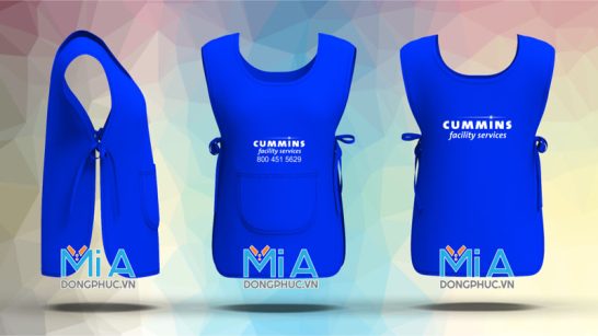 Tạp dề 2 thân cổ tròn màu xanh bích in logo Dịch vụ vệ sinh Cummins