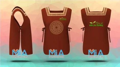 Tạp dề 2 thân cổ vuông màu đỏ đô