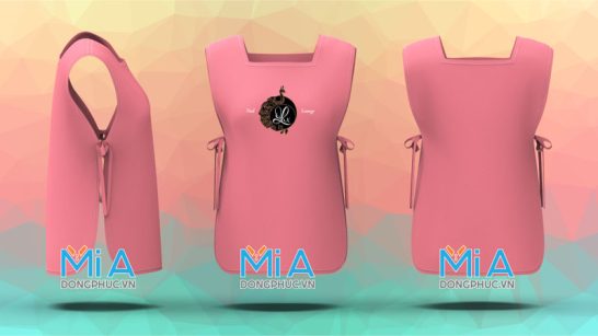 Tạp dề 2 thân cổ vuông màu đỏ hồng senin logo tiệm nail
