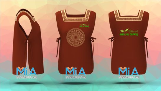 Tạp dề 2 thân cổ vuông màu nâu in hoạ tiết phức tạp