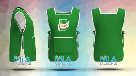 Tạp dề 2 thân cổ vuông màu xanh két viền trắng