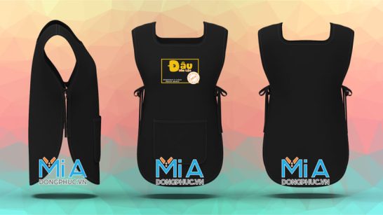 Tạp dề 2 thân vạt bầu màu đen in logo quán Đậu Mắm Tôm