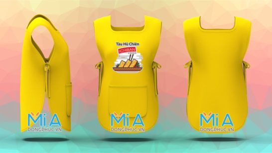 Tạp dề 2 thân vạt bầu màu vàng in logo thương hiệu Ichiban Foods