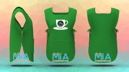 Tạp dề 2 thân vạt bầu màu xanh két in logo quán cà phê