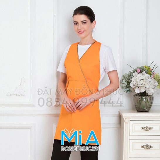 May tạp dề 2 mảnh màu cam