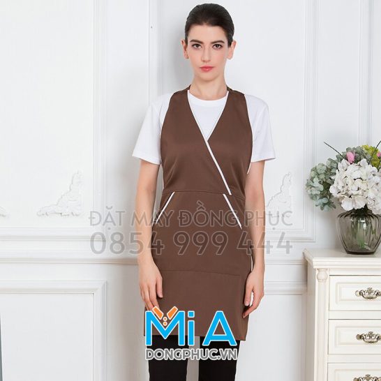 May tạp dề 2 mảnh màu nâu