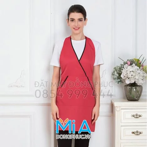 May tạp dề 2 mảnh màu đỏ