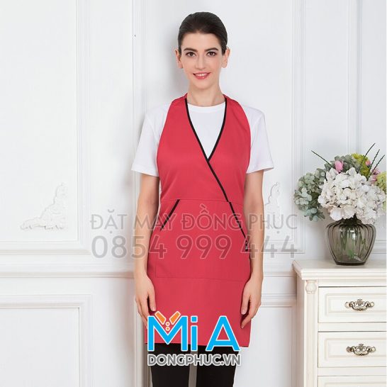 May tạp dề 2 mảnh màu đỏ