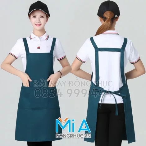 Tạp dề dài màu xanh cô ban