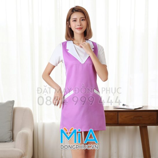 Tạp dề áo vest màu tím phối trắng