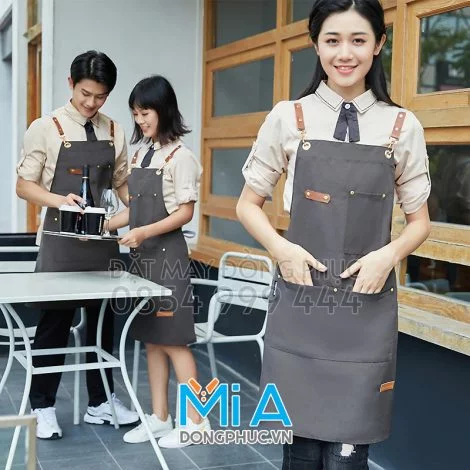 Đồng phục tạp dề đeo vai màu xám ghi