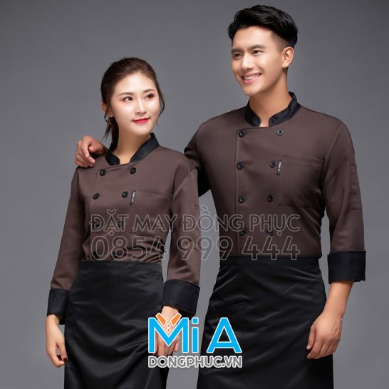 Áo đầu bếp màu nâu phối đen