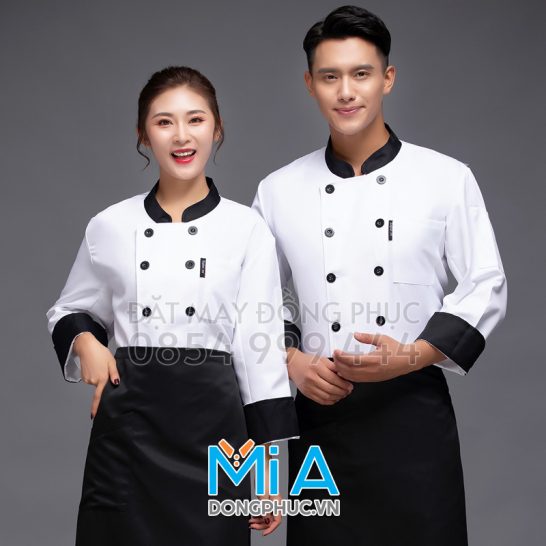 Áo đầu bếp màu trắn phối đen