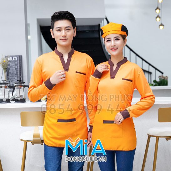 Tạp dề ngắn vạt bầu màu cam