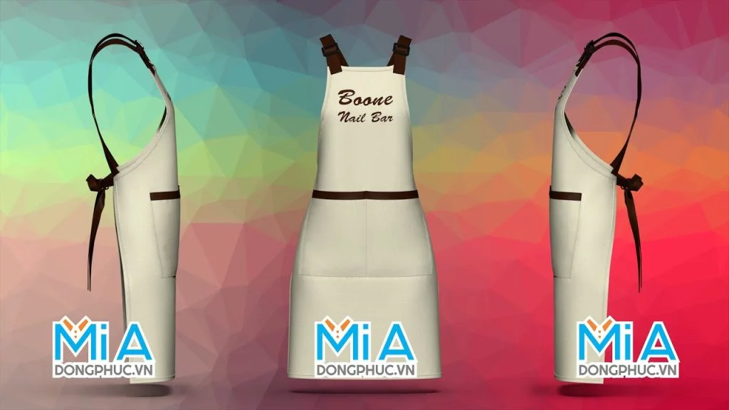 May tạp dề đồng phục kiểu dáng đeo vai cho nhân viên tiệm Nail, Spa May tạp dề đồng phục kiểu dáng đeo vai cho nhân viên tiệm Nail, Spa