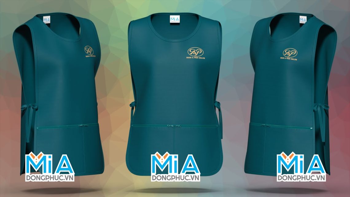 Tạp dề 2 thân thêu logo tiệm Mani & Pedi Salon
