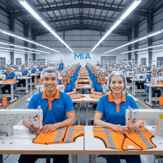 Xưởng may đồng phục Mi A với quy trình sản xuất trực tiếp tại xưởng