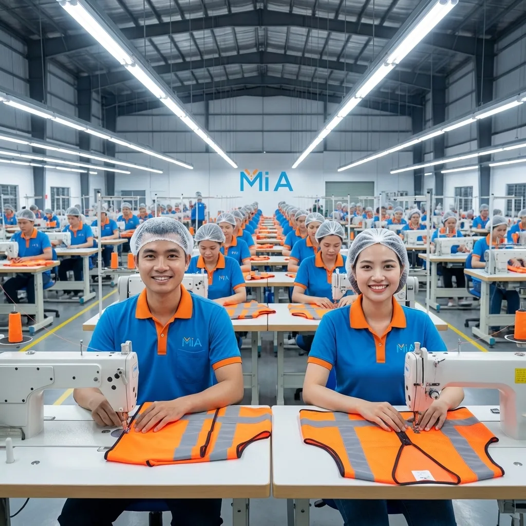 Xưởng may đồng phục Mi A với quy trình sản xuất trực tiếp tại xưởng