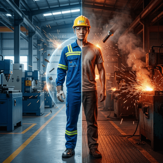 Nhân viên nhà máy mặc đồng phục bảo hộ lao động chất lượng cao, an toàn và chuyên nghiệp