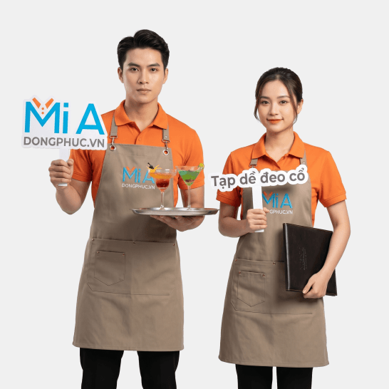 Tạp dề đeo cổ đồng phục in logo theo yêu cầu cho nhà hàng quán cafe tại Mi A