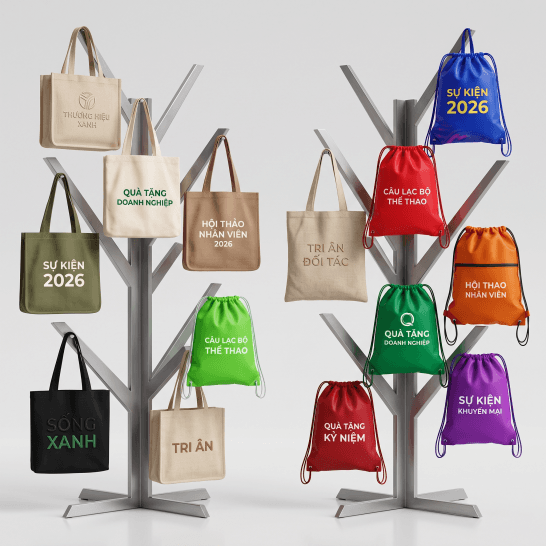 So sánh túi vải canvas và túi polyester với nhiều mẫu túi tote và túi dây rút in logo So sánh túi vải canvas và túi polyester với nhiều mẫu túi tote và túi dây rút in logo