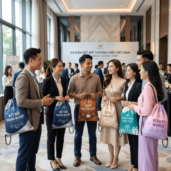 Túi dây rút in logo thương hiệu được sử dụng trong doanh nghiệp, quán cà phê, spa và cửa hàng bán lẻ.