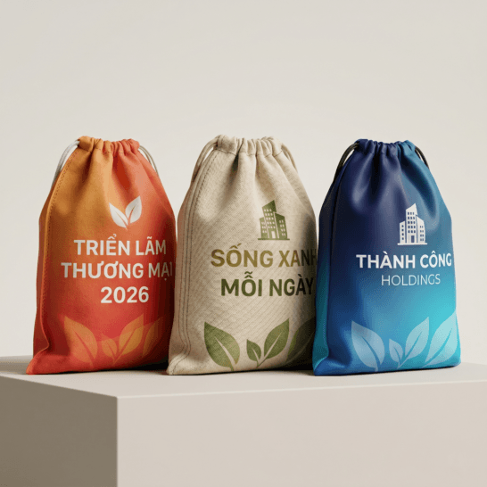 Túi dây rút vải không dệt, canvas và polyester in logo theo yêu cầu.