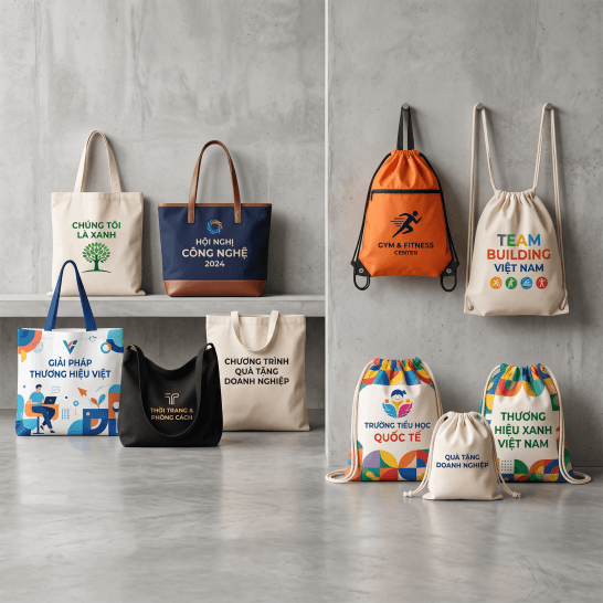 Túi vải phổ biến gồm túi vải bố canvas totebag và túi dây rút in logo theo yêu cầu Túi vải phổ biến gồm túi vải bố canvas totebag và túi dây rút in logo theo yêu cầu