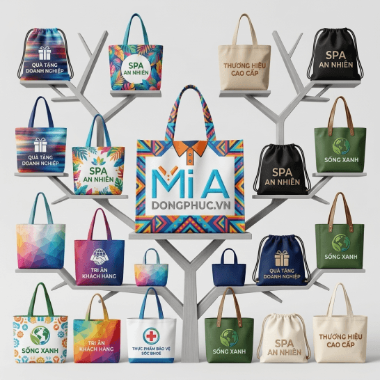 Các mẫu túi vải may theo yêu cầu gồm túi tote canvas, túi dây rút, túi quà tặng doanh nghiệp in logo theo yêu cầu Các mẫu túi vải may theo yêu cầu gồm túi tote canvas, túi dây rút, túi quà tặng doanh nghiệp in logo theo yêu cầu