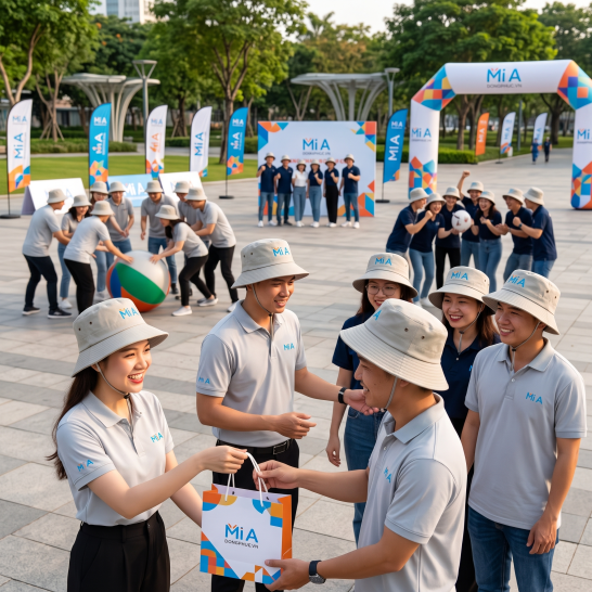 Mũ tai bèo đồng phục in logo thương hiệu được sử dụng trong sự kiện và teambuilding