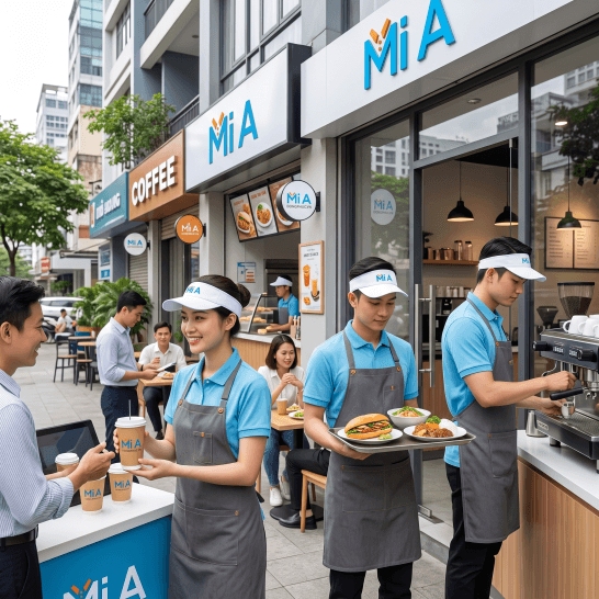 Nhân viên quán cafe và quán ăn đội nón tennis đồng phục Nhân viên quán cafe và quán ăn đội nón tennis đồng phục