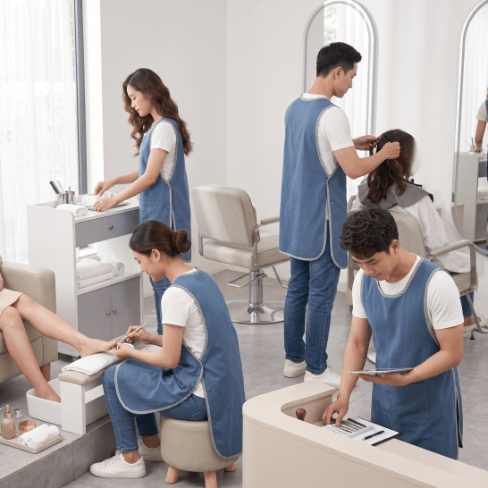 Tạp dề 2 thân cho kỹ thuật viên spa, tiệm nail và salon tóc.