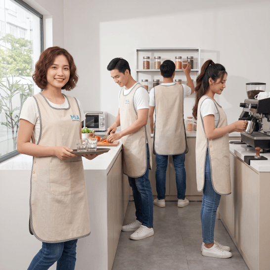 Tạp dề 2 thân cho nhân viên nhà hàng, quán cà phê, barista và bếp chế biến thực phẩm.