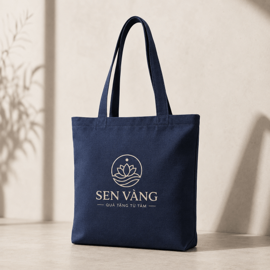 Túi vải canvas màu xanh navy quai dài in logo thương hiệu, mẫu túi vải may theo yêu cầu cho doanh nghiệp Túi vải canvas màu xanh navy quai dài in logo thương hiệu, mẫu túi vải may theo yêu cầu cho doanh nghiệp