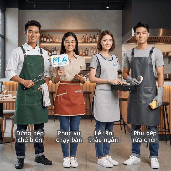 Các kiểu tạp dề nhà hàng phù hợp cho đầu bếp, phục vụ, thu ngân và rửa chén