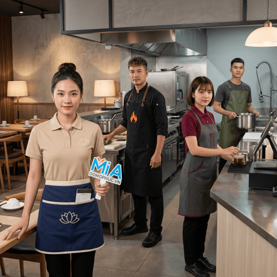 Các kiểu tạp dề phù hợp cho nhân viên bếp phục vụ và rửa chén nhà hàng quán ăn