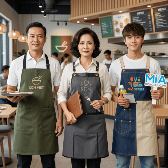 Màu sắc và phối tạp dề nhà hàng theo concept quán ăn bình dân cao cấp và hiện đại