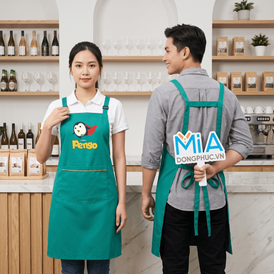 Mẫu tạp dề quai đeo vai chữ H màu xanh ngọc cho nhà hàng