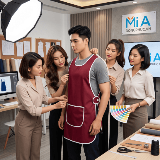 Tạp dề 2 thân may theo yêu cầu với thiết kế đồng phục chuyên nghiệp cho doanh nghiệp.